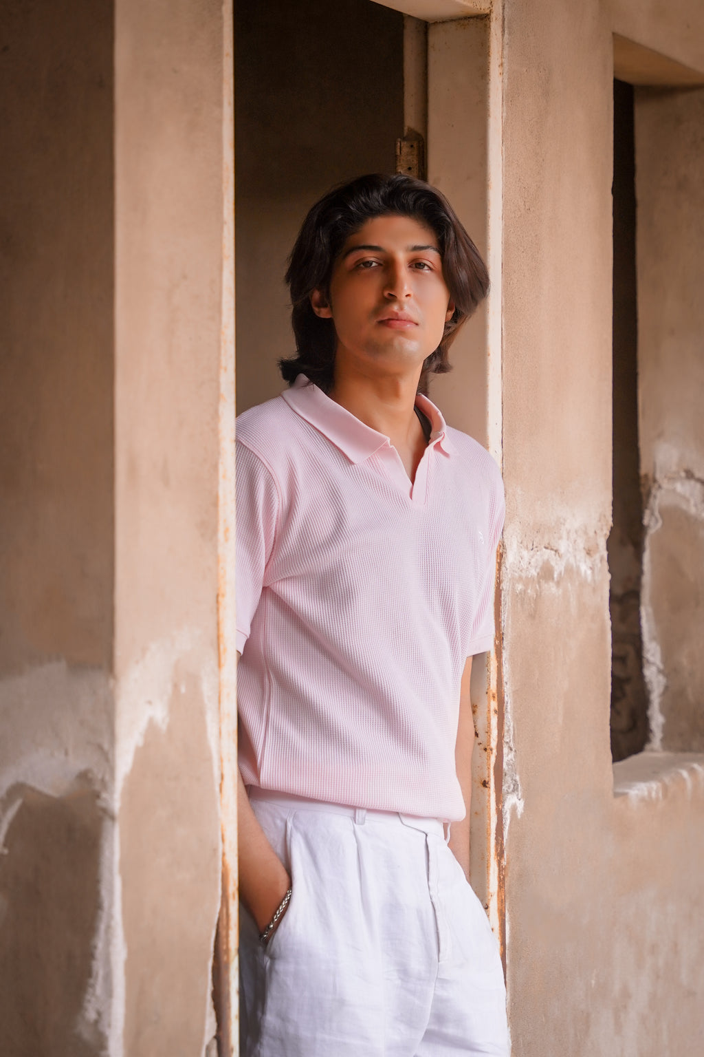 Pastel Pink Split Neck Polo