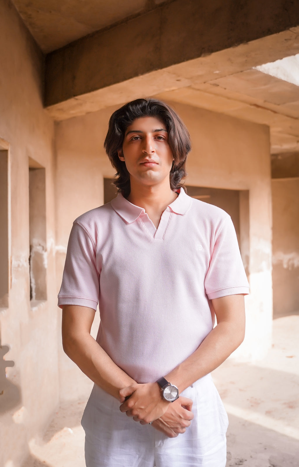 Pastel Pink Split Neck Polo