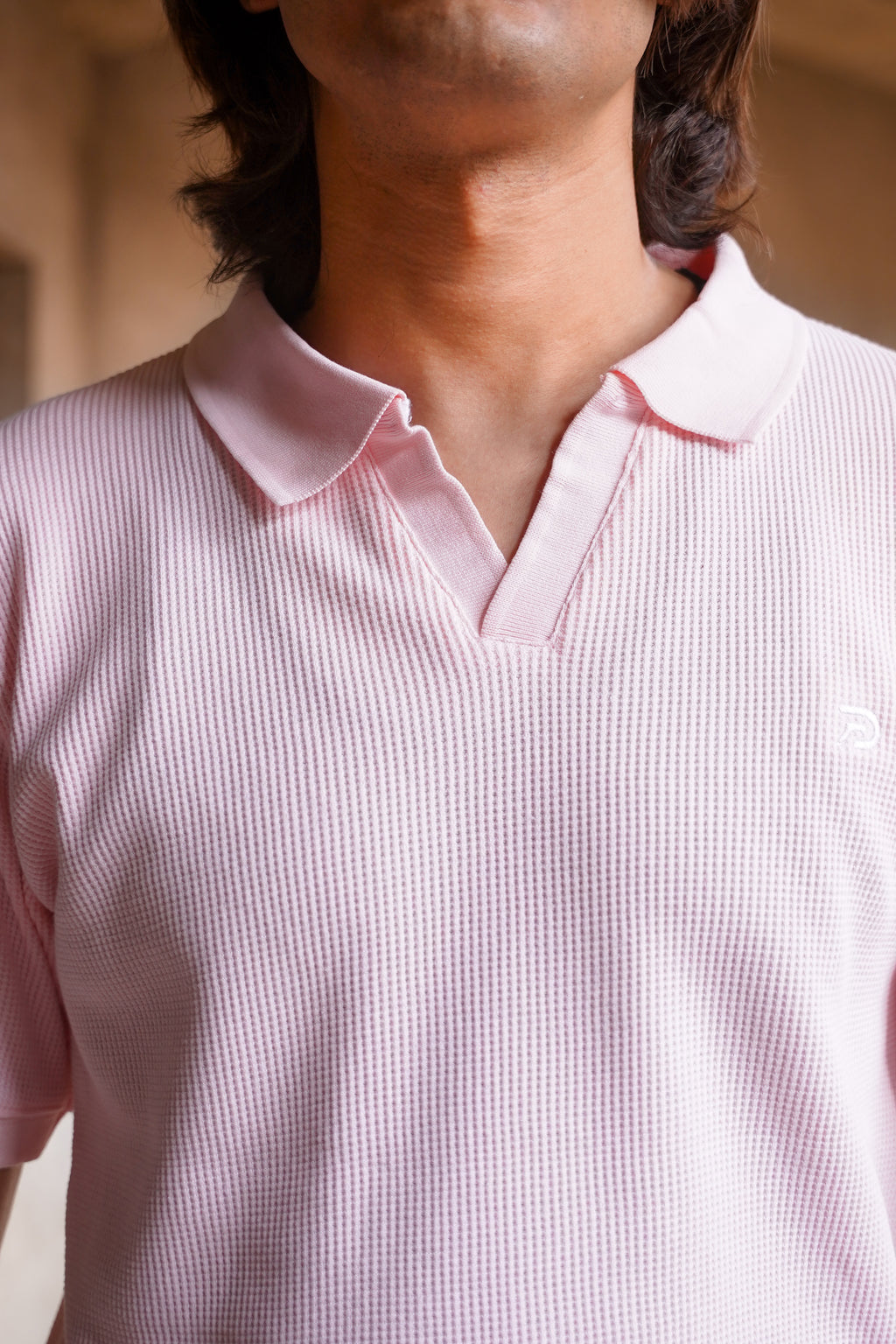 Pastel Pink Split Neck Polo
