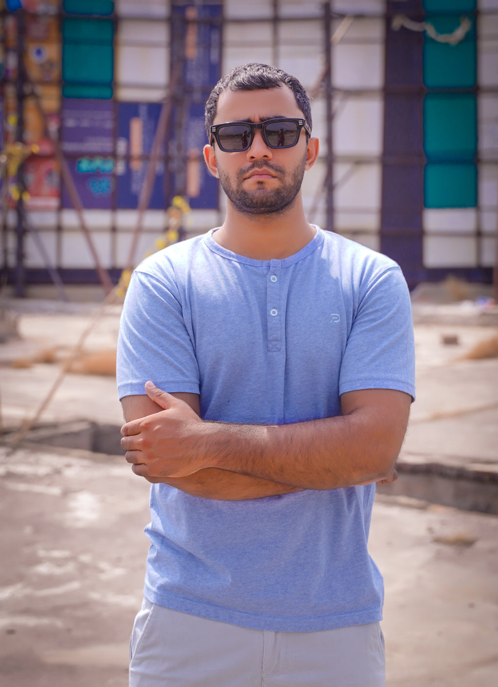 Sky Blue Knit Henley Shirt