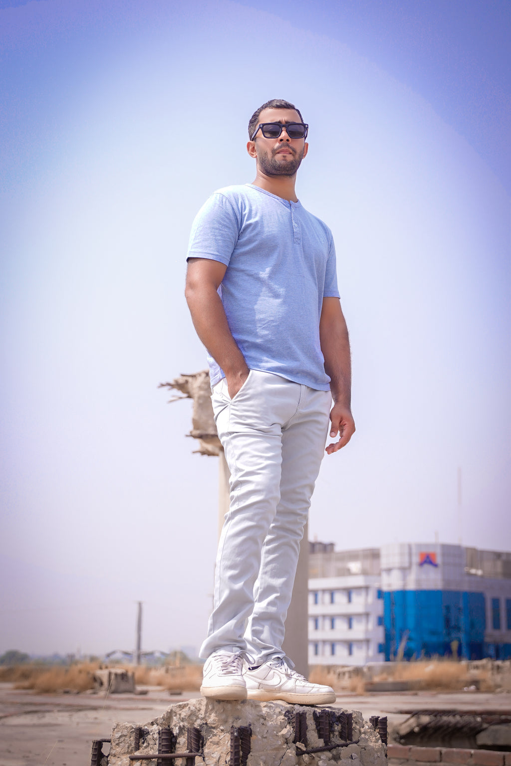 Sky Blue Knit Henley Shirt