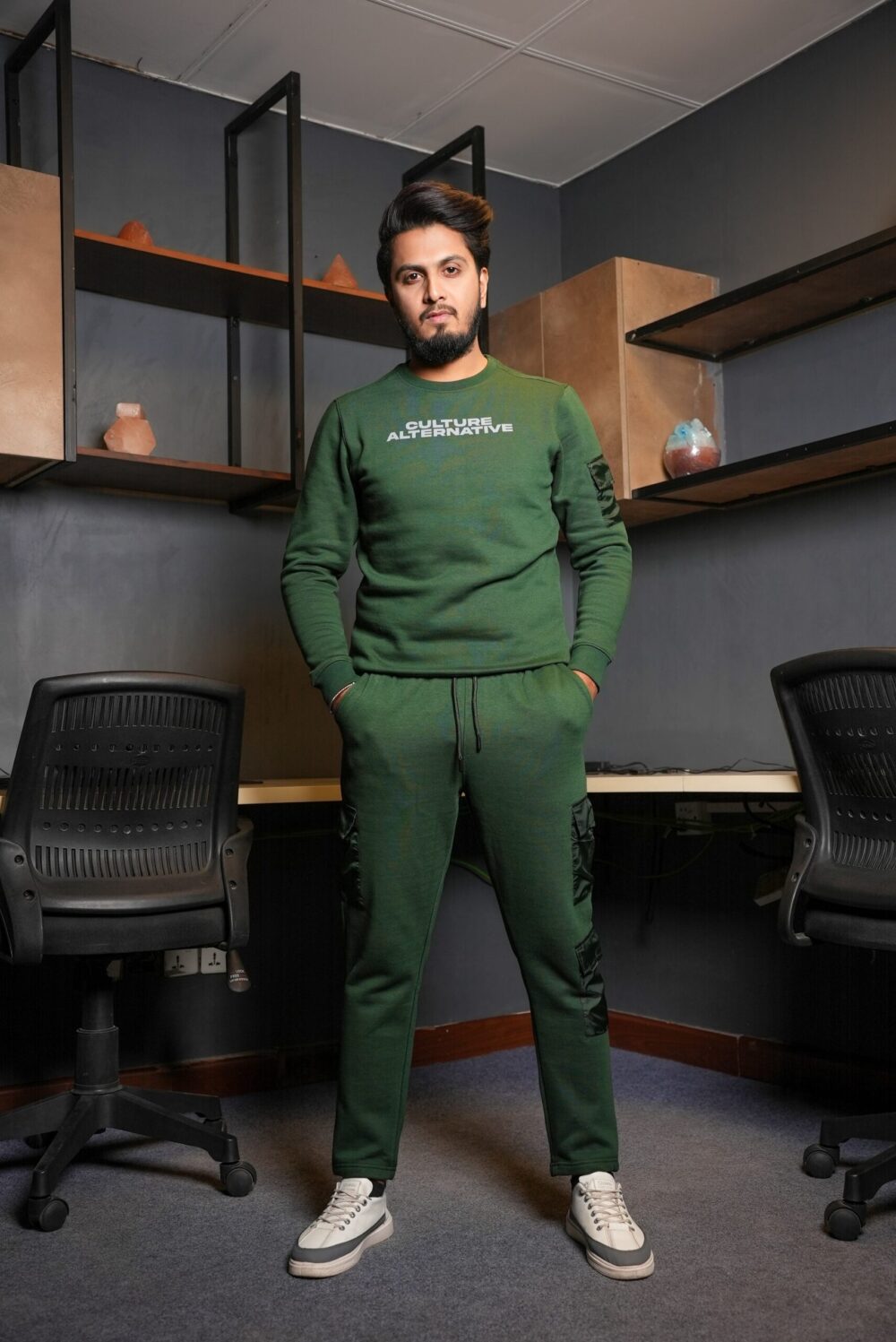 Slim Fit Sweat Shirt Trouser Suit (Green)