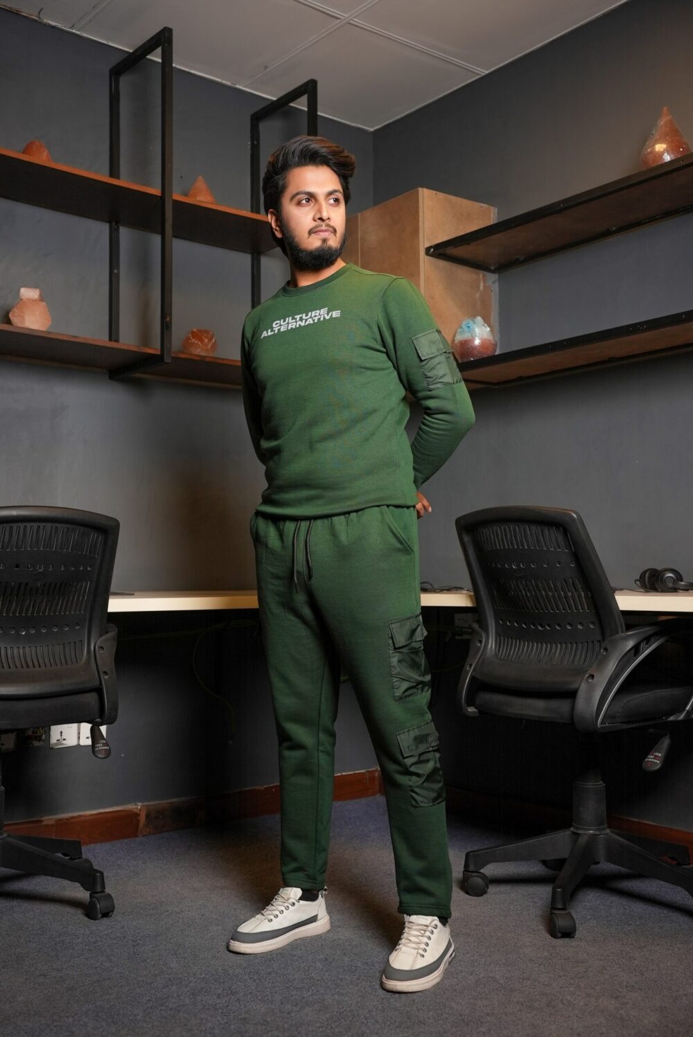 Slim Fit Sweat Shirt Trouser Suit (Green) - Image 5